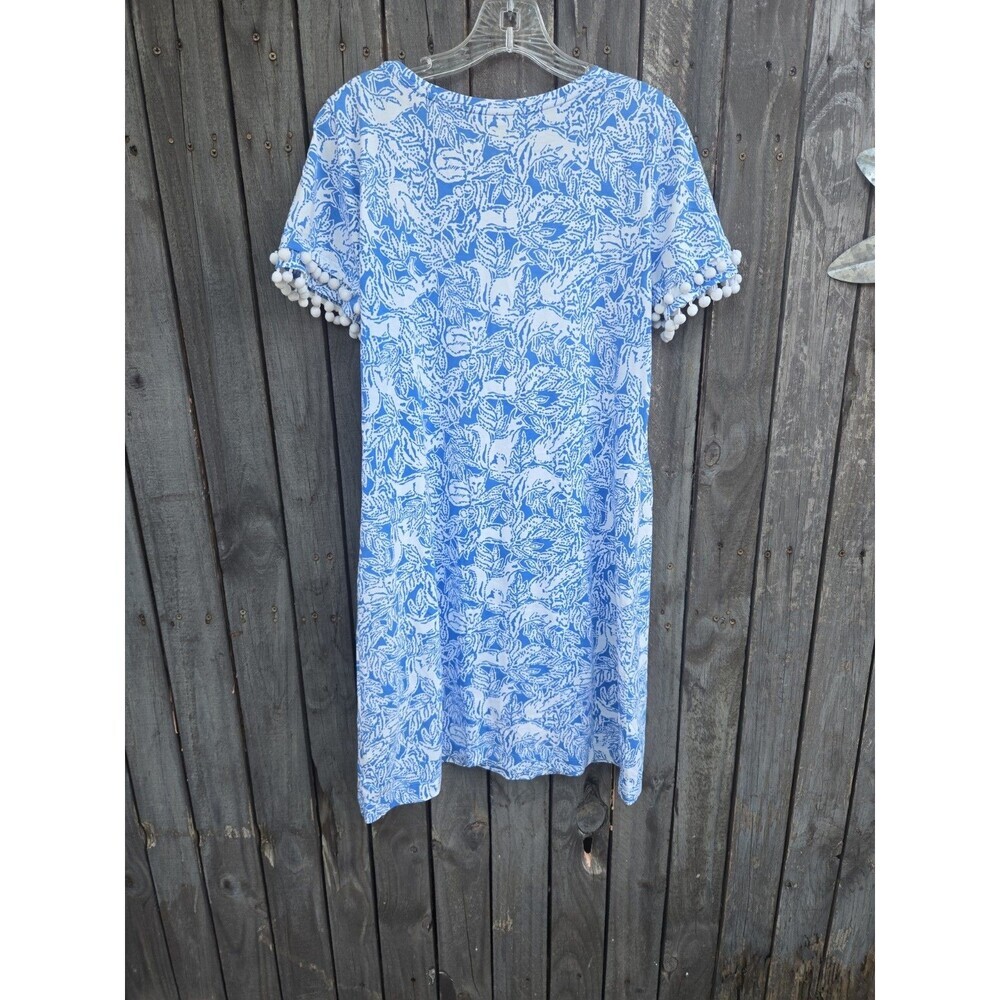 Lilly  pulitzer lissie 100% pima cotton pom pom dress blue white foxes sz M - Picture 6 of 9